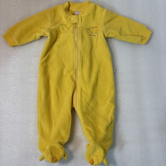 Vintage Oshkosh B'Gosh Baby  Yellow Chicks Unisex Fleece Blanket Pajamas 0-3 US - Picture 1 of 7
